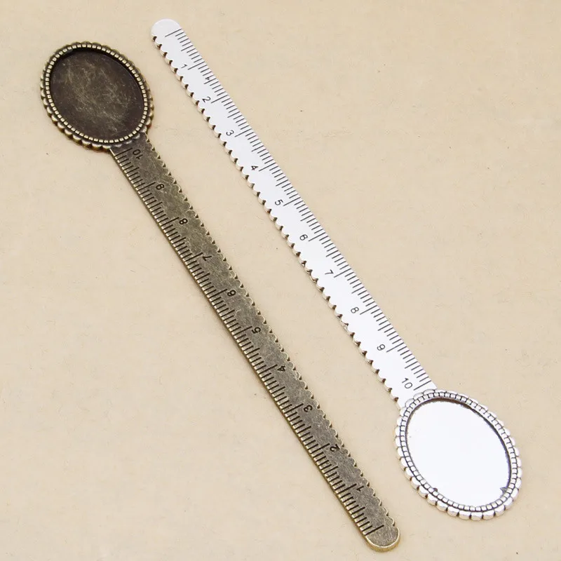 

Antique Silver tone/Antique Bronze Classic Ruler Bookmark Pendant Charm 18mmx25mm Oval Cabochon/Cameo Base Setting Tray Bezel, Picture