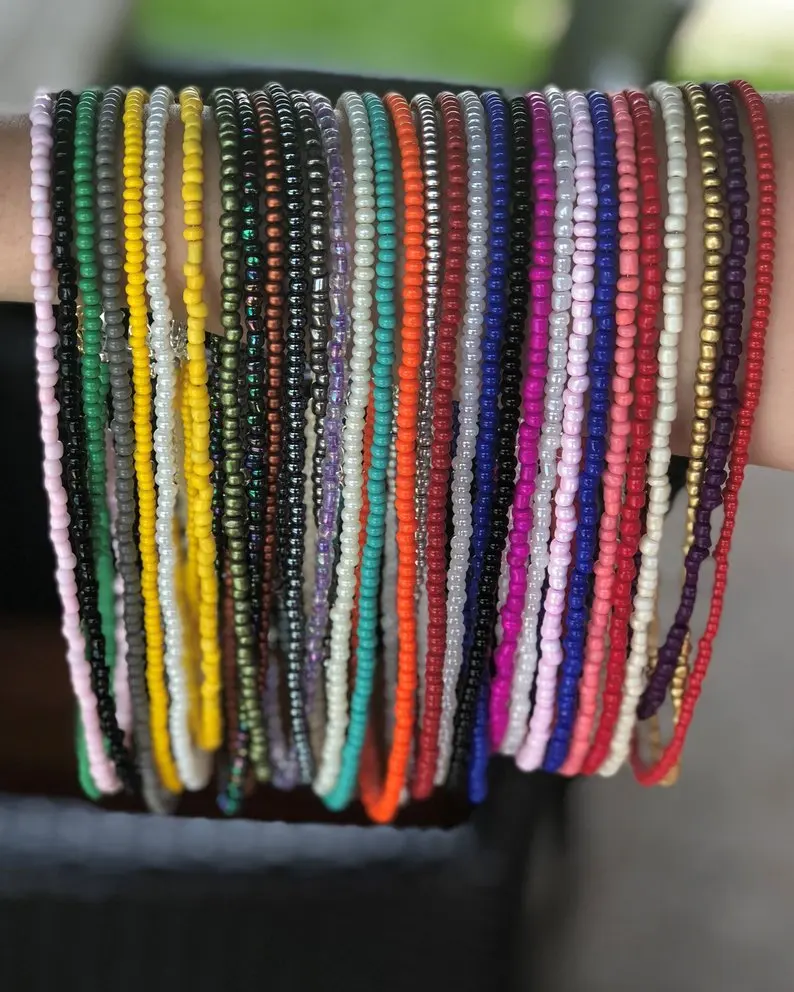 
Factory price wholesale Bohemian multi layer colored rice bead waist beads  (1600064233739)