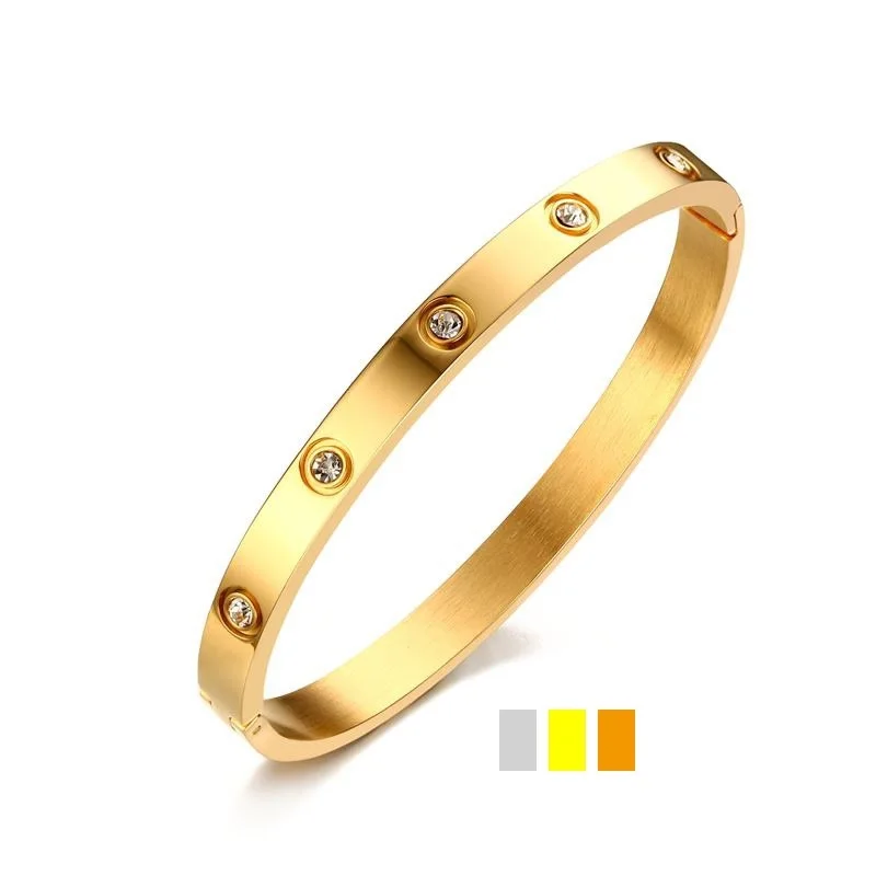 

Stainless Steel Crystal  Bangles for Women Men Lover Design Silver Gold Rose Bracelets Exquisite Jewelry Wedding Engagement, Rose gold/silver/gold