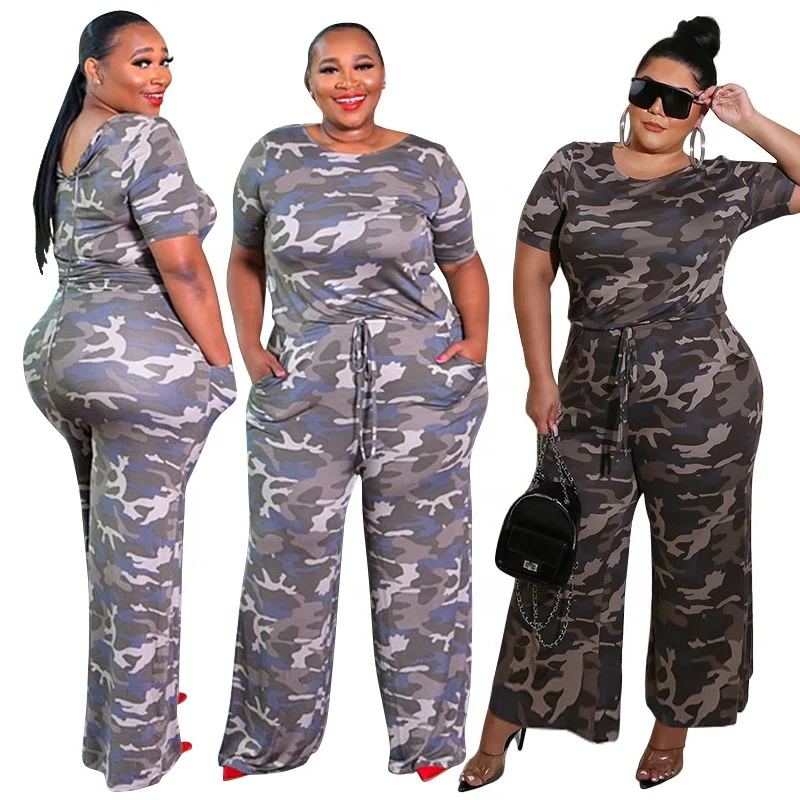 

OEM China plus sized clothing printed long sleeve jumpsuit " plus size women 2 piece pants set"