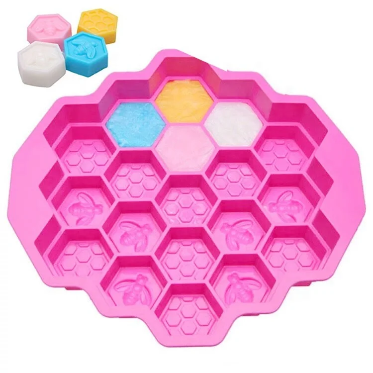 

19pcs Honeycomb bee shape fondant Baking Silicone Mold for DIY cookie chocolate ornament ice Soap clay sculpture Bee silicon, Purple,pink,orange