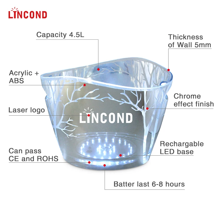 Free Sample Oem Illuminated Led Ice Bucket Wine Bucket With Waterproof