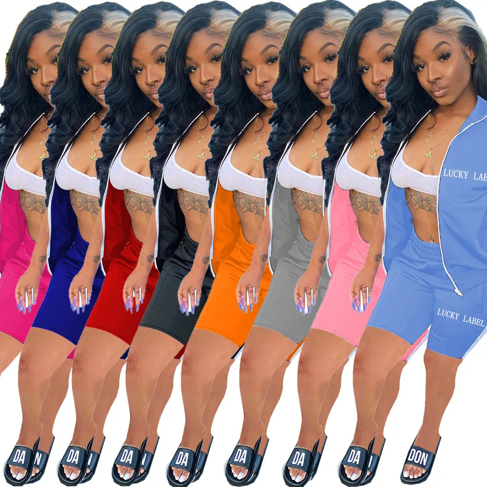 

DUODUOCOLOR Wholesale womens boutique casual embroidery short pants two piece set women clothing with zipper D97752