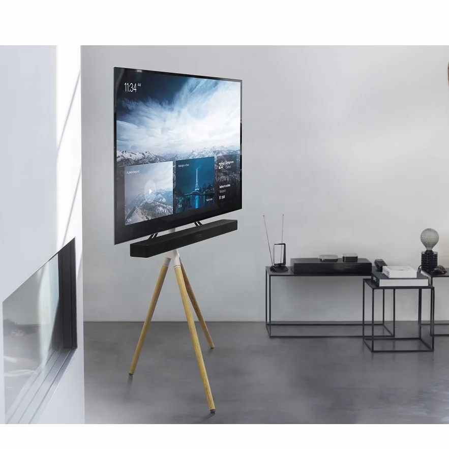 

Modern Office Design Home Living Room Wooden Easel Tripod LCD TV Mount Floor Stand With Speaker Brackets