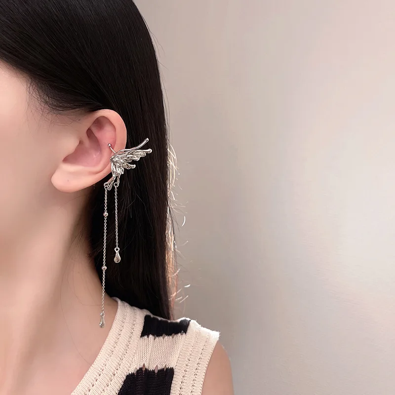 

New Trendy Design Butterfly Wing Tassels Ear Clip Temperament Pendant Earrings Jewelry For Women