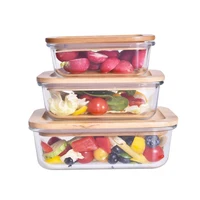 

Meal prep eco transparent glass food storage container leakproof lunch box with bamboo lid