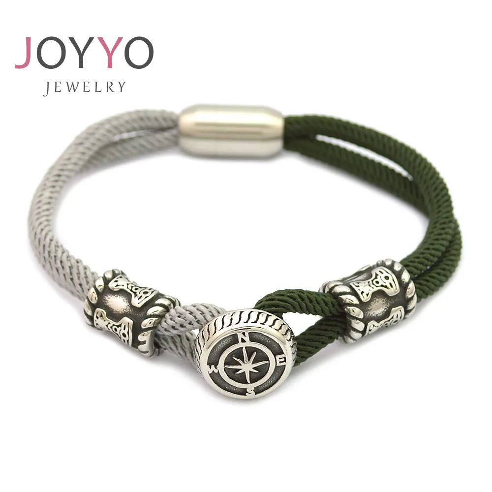 

viking two color retro charm open bangle stainless steel men's bracelets, Sliver and black color