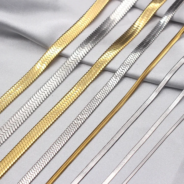 

Stainless Steel Flat Snake Chain In Gold Silver For Women Men Charm Fashion Herringbone Chain Necklace Hip-hop Jewelry