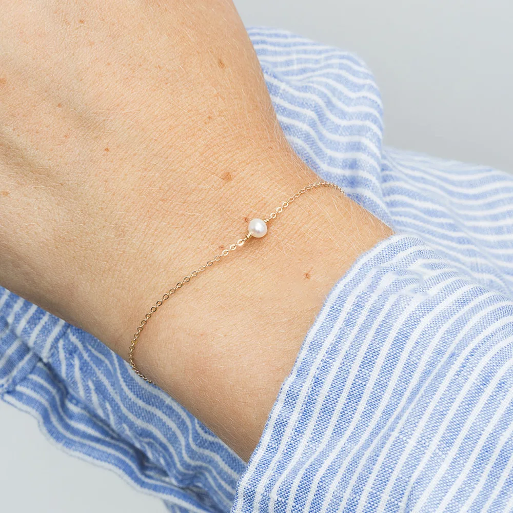 EManco Wholesale 5mm Pearl Diamond Bracelet Minimalist 316l Stainless Steel 14K Gold Plated for Women