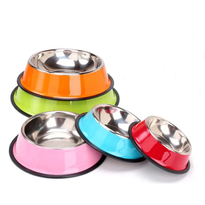 

Stainless Steel pet feeder Dog Water Bowl multi-color metal Pet cat Drinking and Feeding bowls