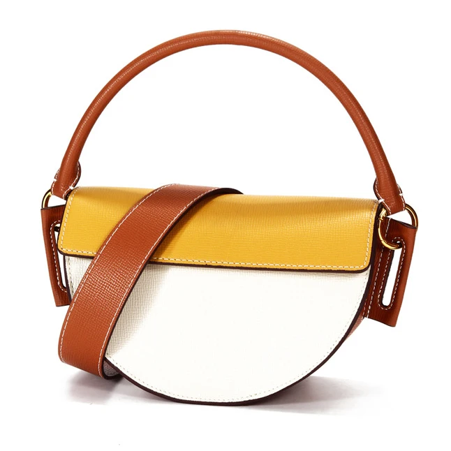 

TS8117 2020 New arrival half moon style genuine leather color matching saddle bag handbag hobos crossbody Handbags for women