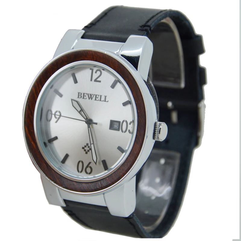 

Wood Watch Manufacturer Stainless Steel Wrist Watch with Leather Strap Custom Watch Private Label