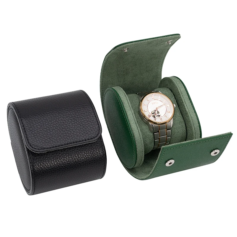 

OEM Elegant Genuine Leather Watch Roll Fashion Men Luxury Custom Travel Watch Gift Box, Black/green