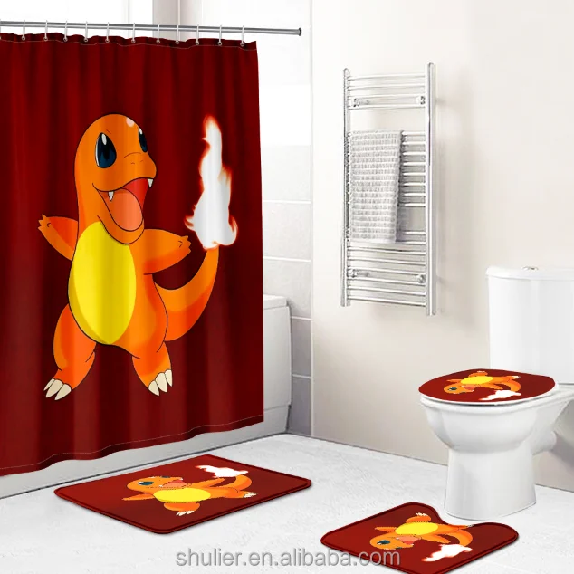 

Custom high quality cartoon dragon print waterproof mildew proof bathroom curtain