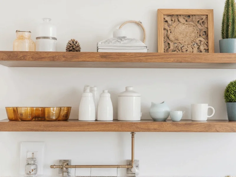 Handmade DIY decor items on wooden shelf