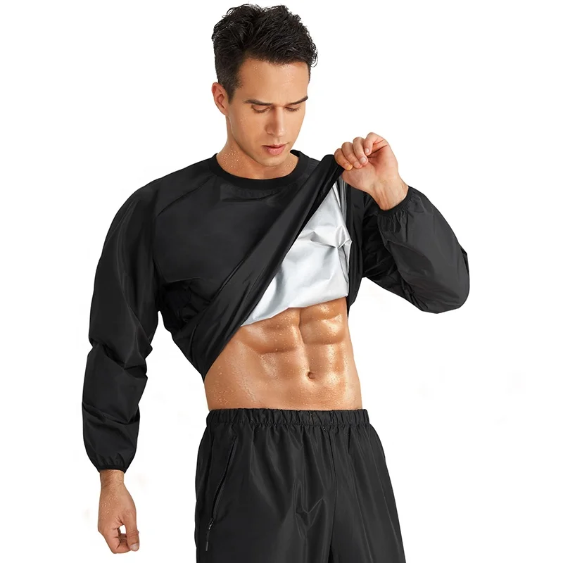 

100% polyester silver-coated material men's sauna shirt sweat suit boxing cycling sauna suit for men