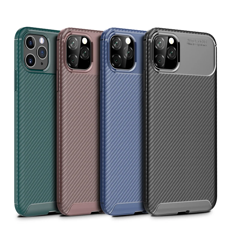 

Anti-Fingerprint Beetle Carbon Fiber Shockproof TPU Case For iPhone 11 Pro Max, Black,blue, brown,green