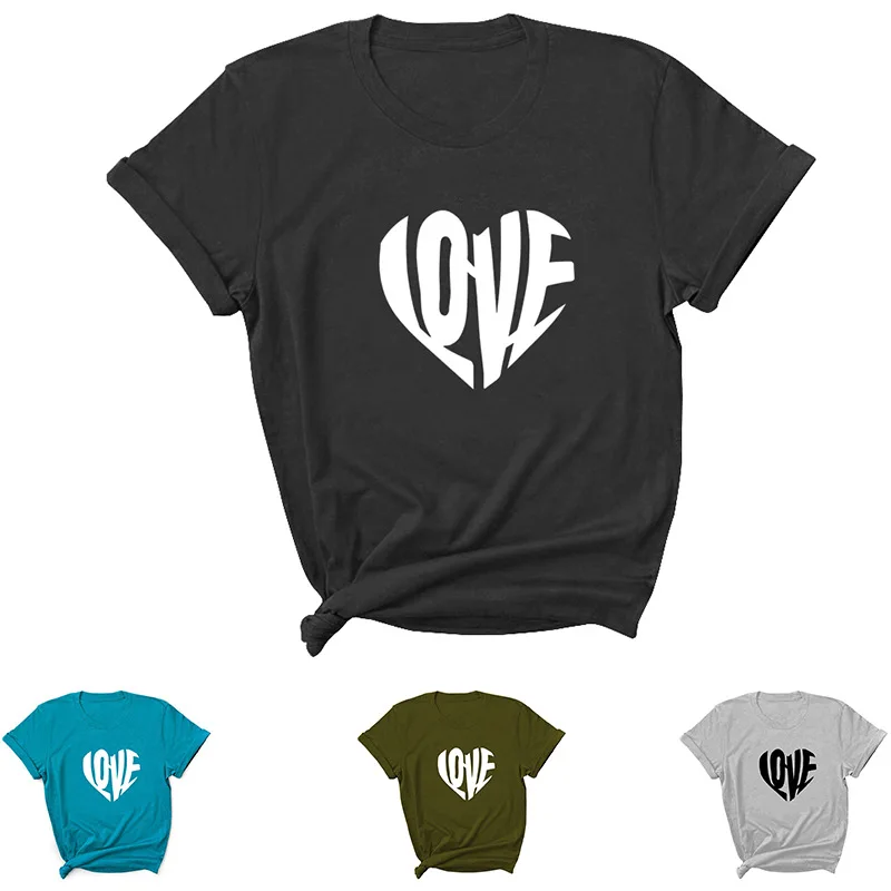 

Summer T Shirt Women 2021 Fashion Love Heart Shape Printed Casual T-shirt Ladies Tee Tops