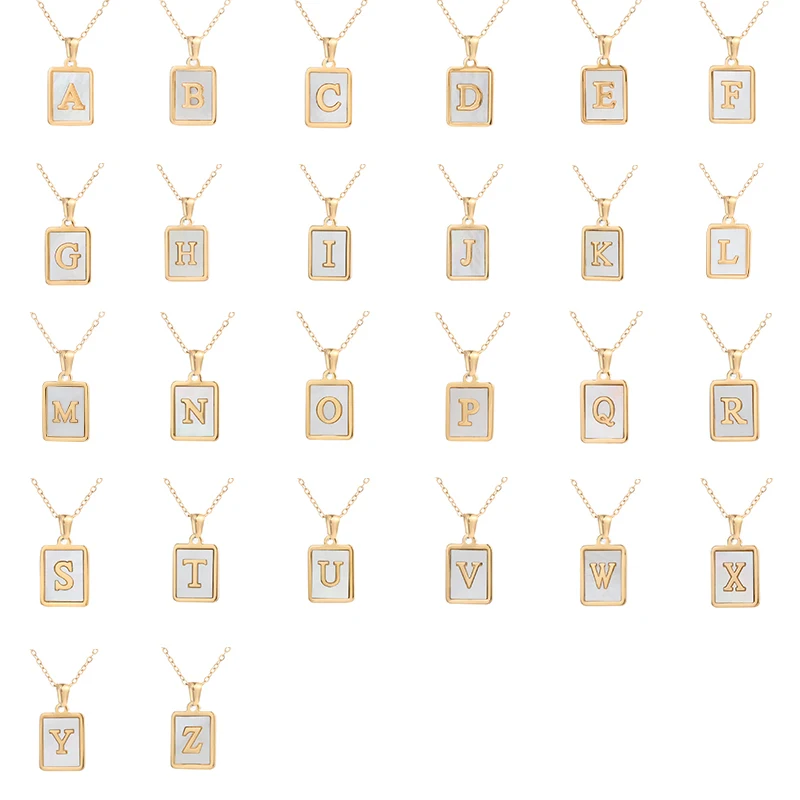 

JN278 14K Gold Square Letter Necklace Shell 26 Letter Necklace Popular Jewelry United States, Picture shows