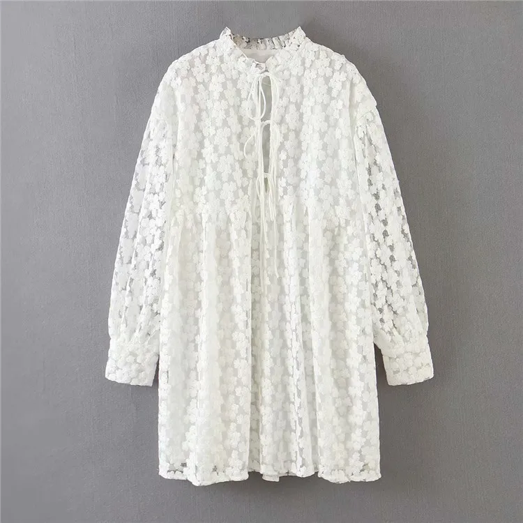 

Top white embroidery dress summer lace mini dress women sexy v-neck dress