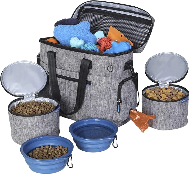 

2021 New Portable Folding Traveling Bag Dog Pet Dog Travel Food Bag Airline Approved Tote Organizer with Multi-Function Pocket, Grey