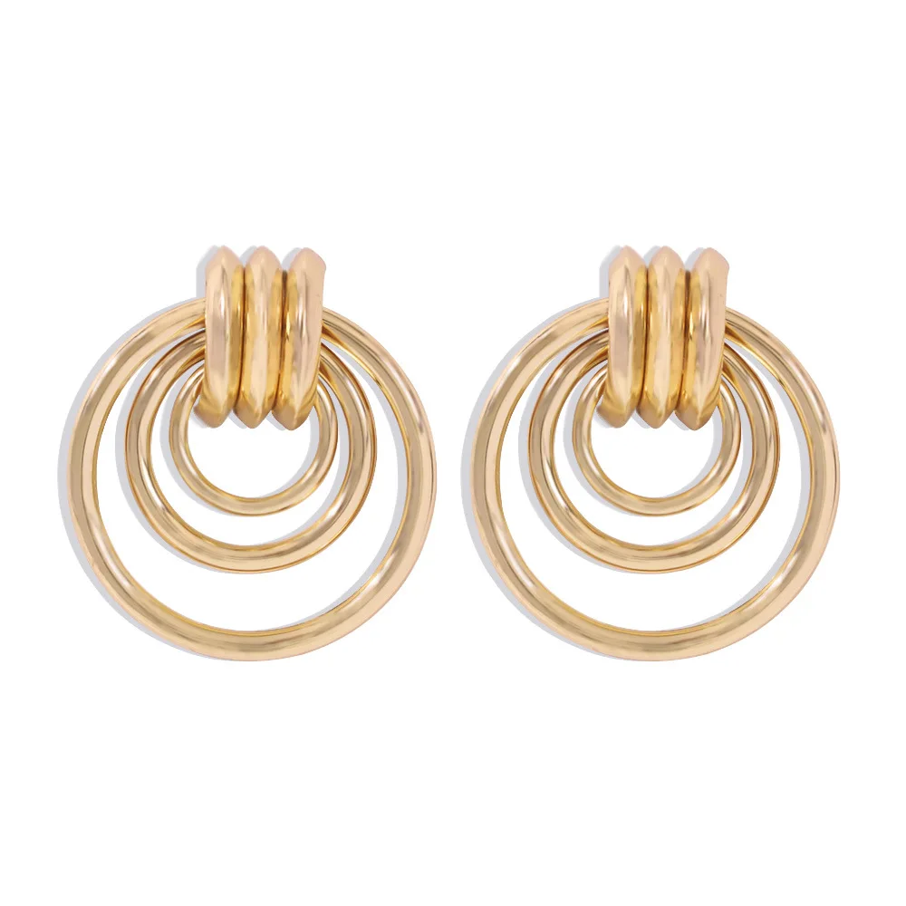 

2021 Exaggerated style women Geometric rings gold plated high quality earring with manufactory directly for summer