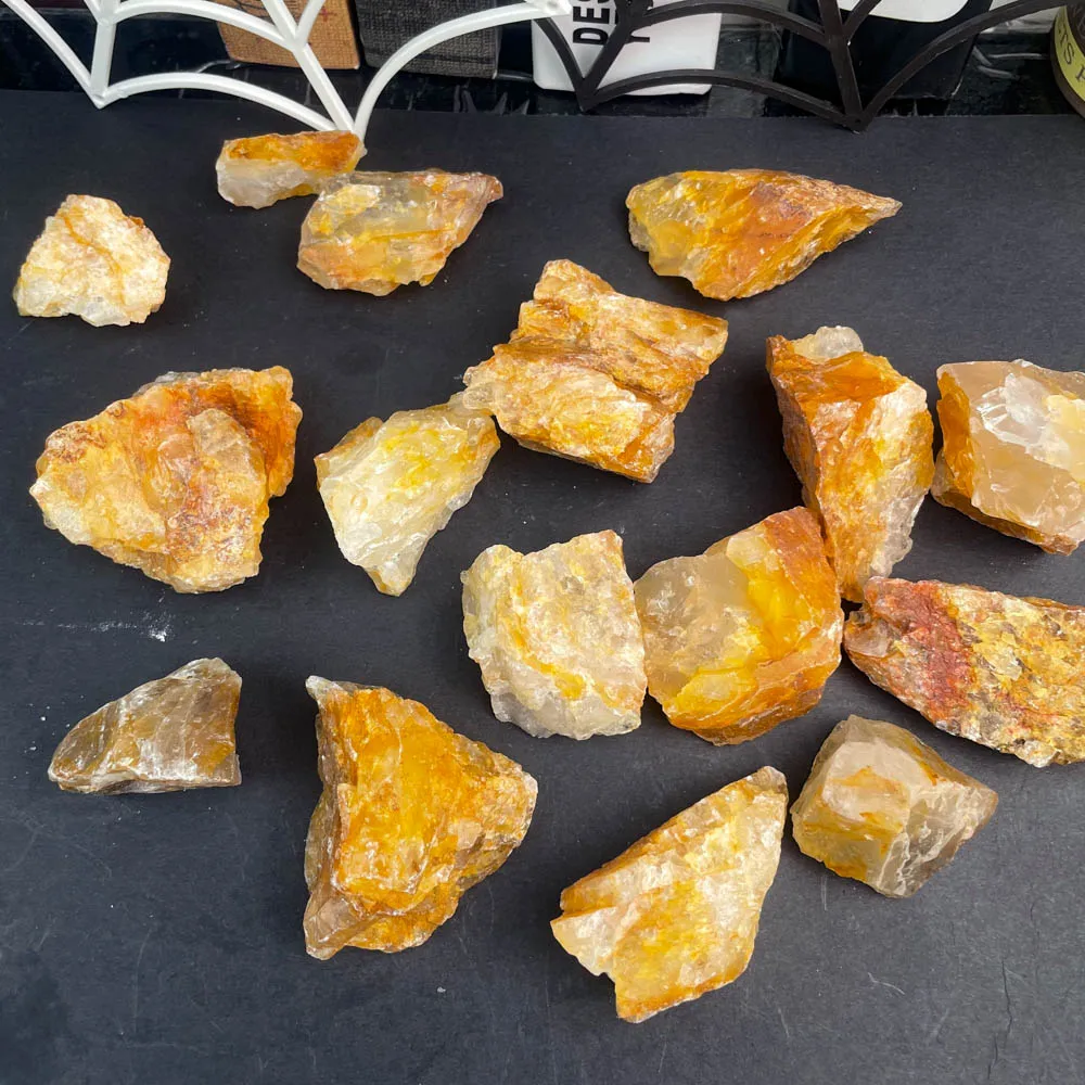 Factory Price Yellow Fire Quartz Hematoid Rough Stone Healing Golden Healer Raw Stone for Feng Shui Decoration Gifts