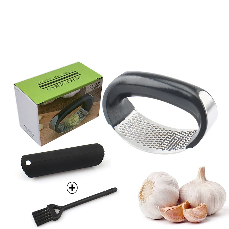 

430 Stainless Steel Kitchen Gadget Tool Manual Garlic Press Rocker Mincer Crusher