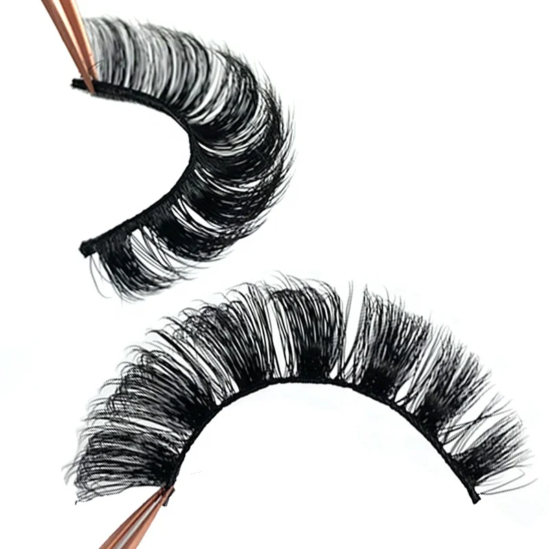 

Fluffy D curl russian volume strip lashes natural silk lashes wispy 3d faux mink strip eyelashes vendor
