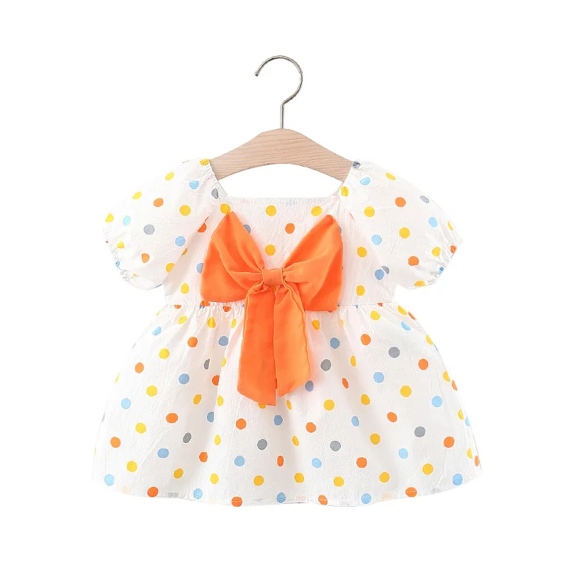 

Summer Baby Girl Print Dot Dress Cute Short Sleeve Bow Princess Dresses for party and casual Dresses