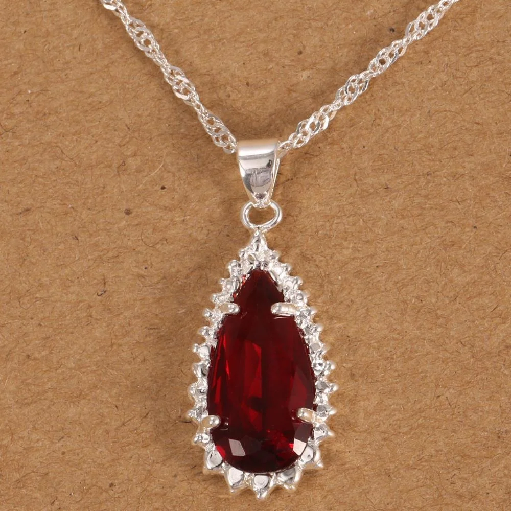 

New Fashion Hot Sale Jewelry Necklace Water Drop Red Color Pendants Bridal Wedding Engagement Necklace