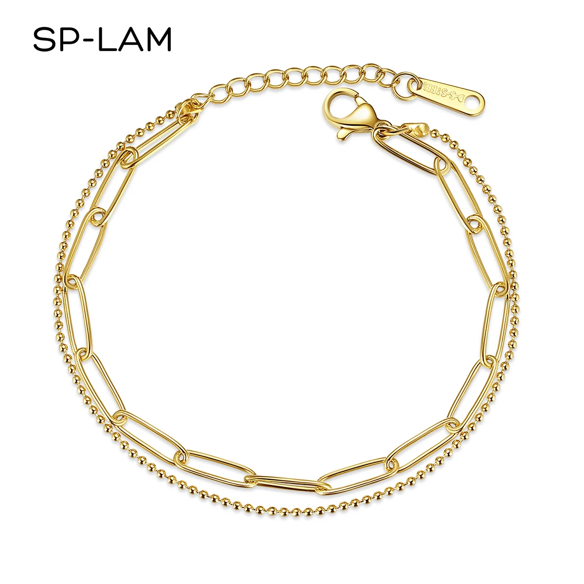 

SP-LAM Cuban Link Double Layer Woman Stainless Steel Charm Layer Multilayer Chain Bracelet