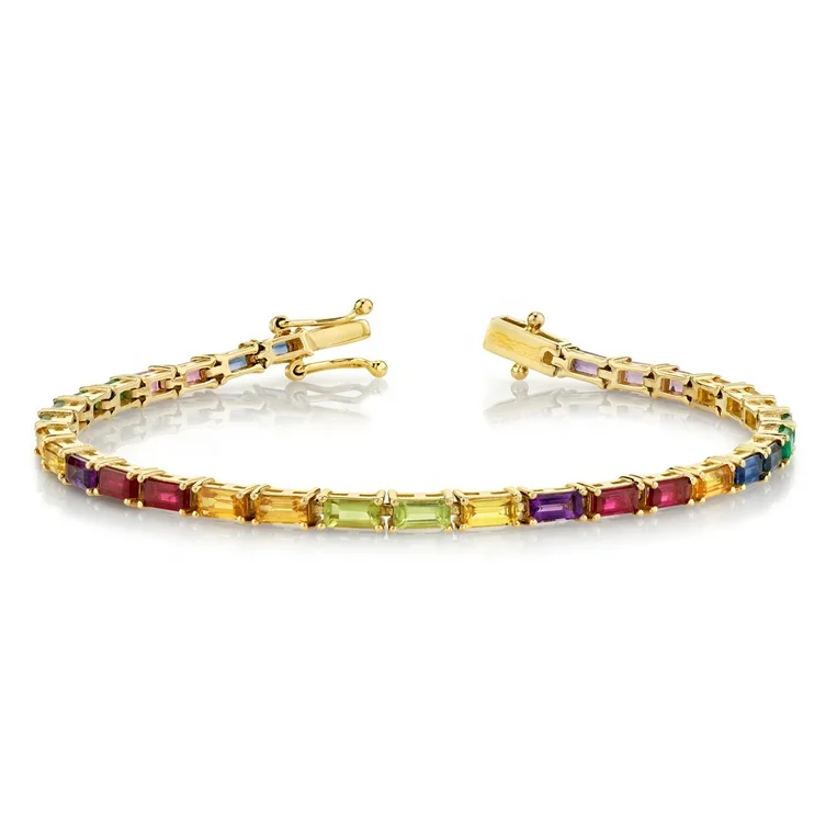 

925 silver jewelry 18K plated custom rainbow baguette tennis bracelet women