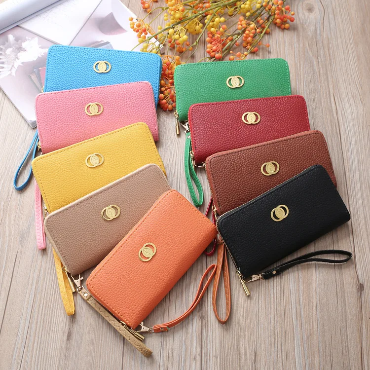 

Women Wallet Large Capacity Lychee Grain Clutch Multi-card Single Pull PU Card Wallets Long Clutch Bags, Black, red, yellow, green, blue, orange, coffee color, khaki