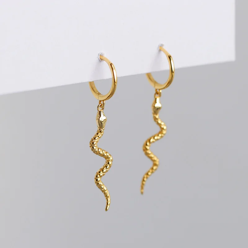 

HOT SALE 925 Sterling Silver Earring Gold Plated Animal Drop Snake Shape Hoop Earrings for Women MenJewelry