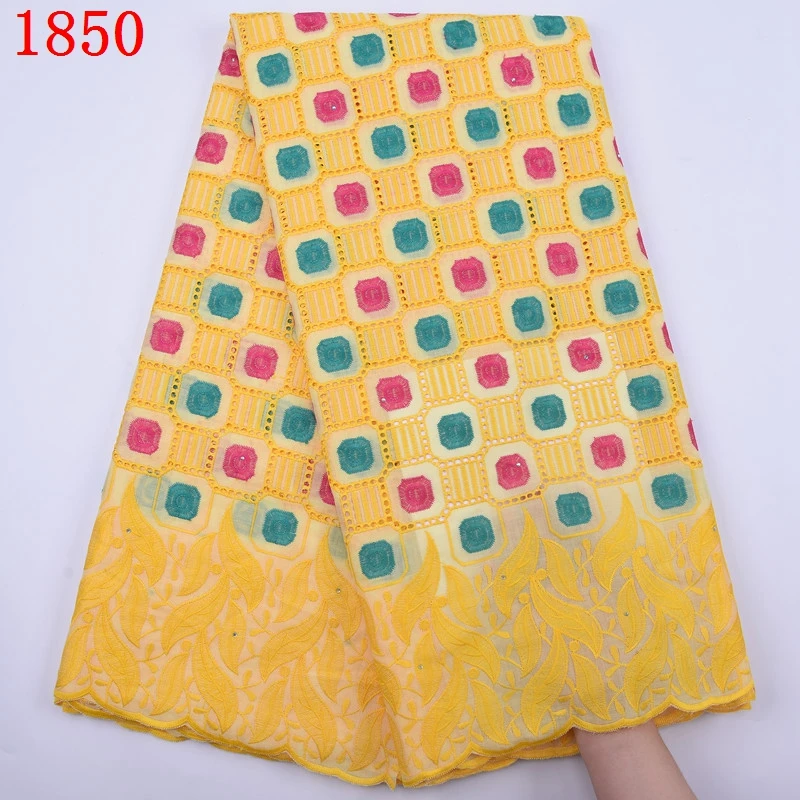 

2020 African Swiss Voile Cotton Lace Fabric With Beads Embroidery 100% Cotton Lace Fabric For Party & Wedding Dress 1850