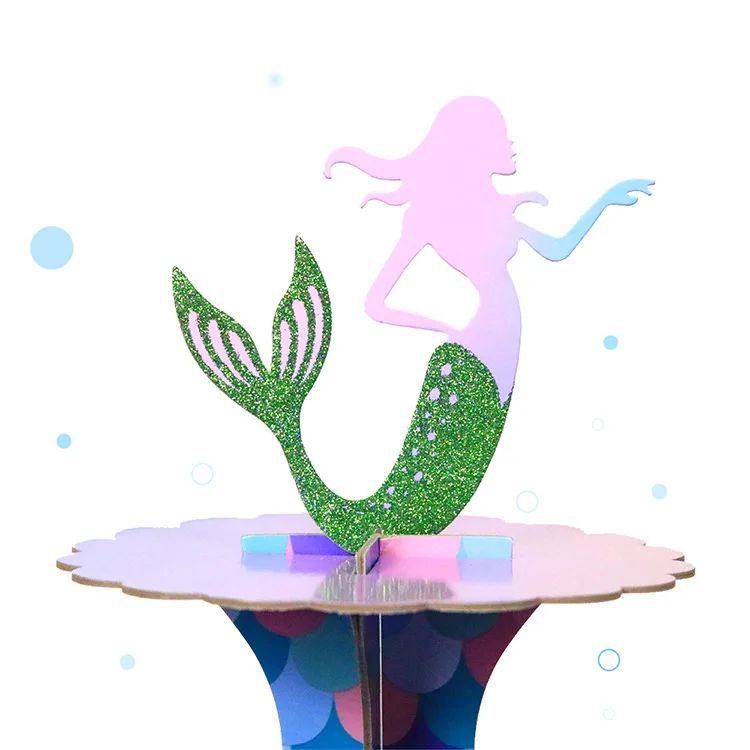 

Fashionable Purple Mermaid 3 Tier Cake Cupcake Stand Display Mermaid Party Decoration Supply Cake Stand Set For Dessert Table