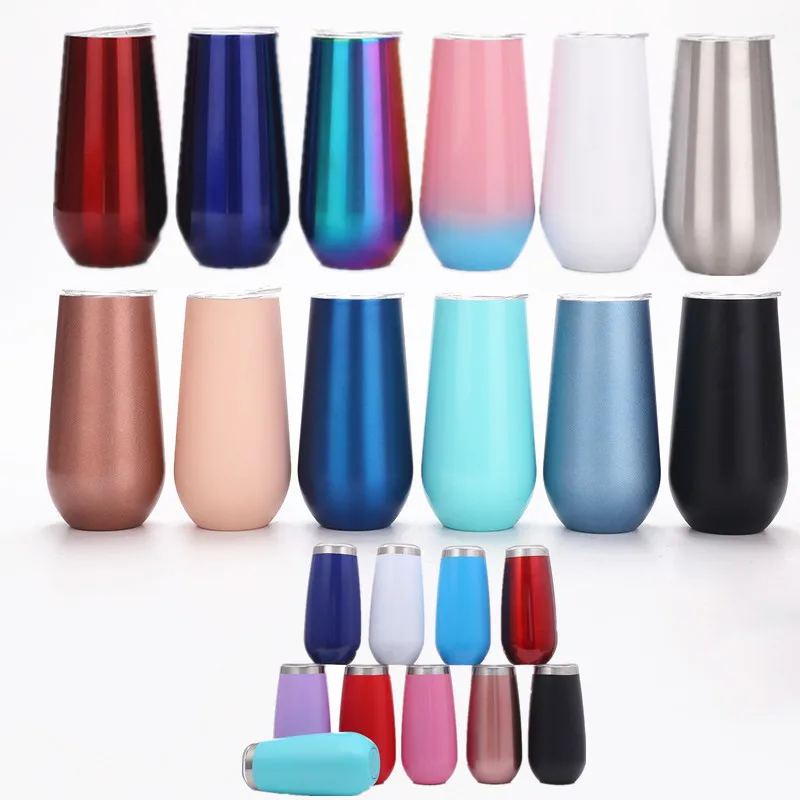 Rose gold Stainless steel double wall Champagne flute 12oz glass stemless wine tumbler double walled
