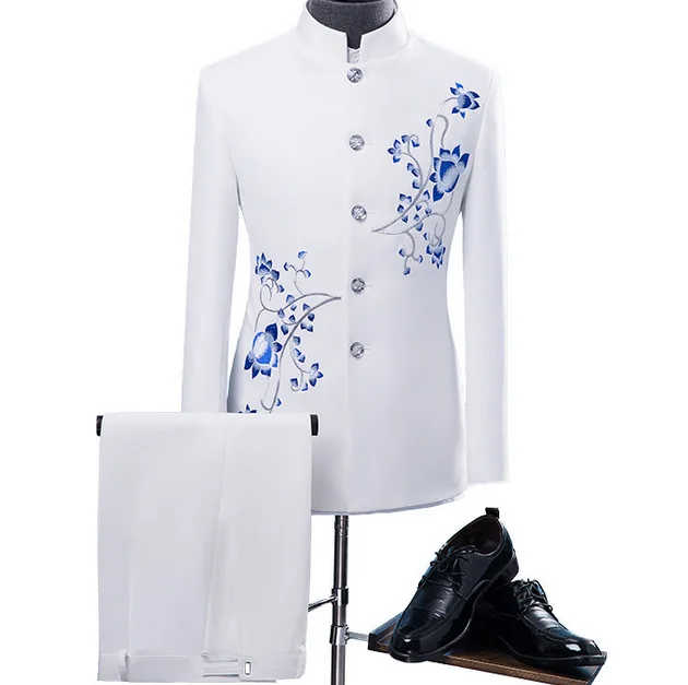 

embroidered stand-up collar Chinese tunic suit, Customized color