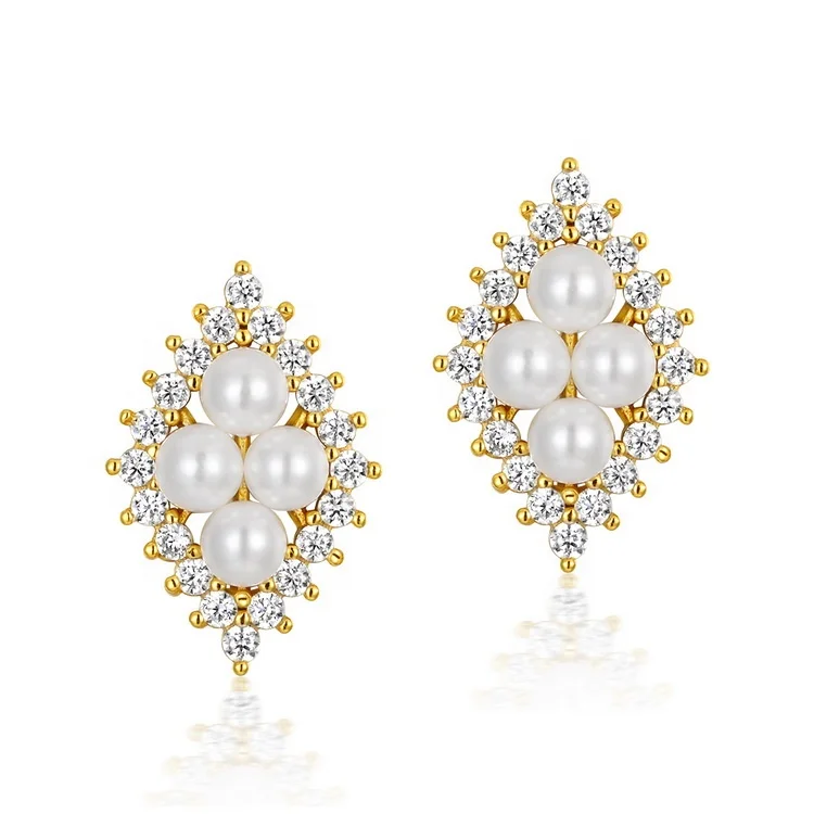 

New Arrival Sterling Silver Zirconia Bridal Earrings Pearl Stud Earrings