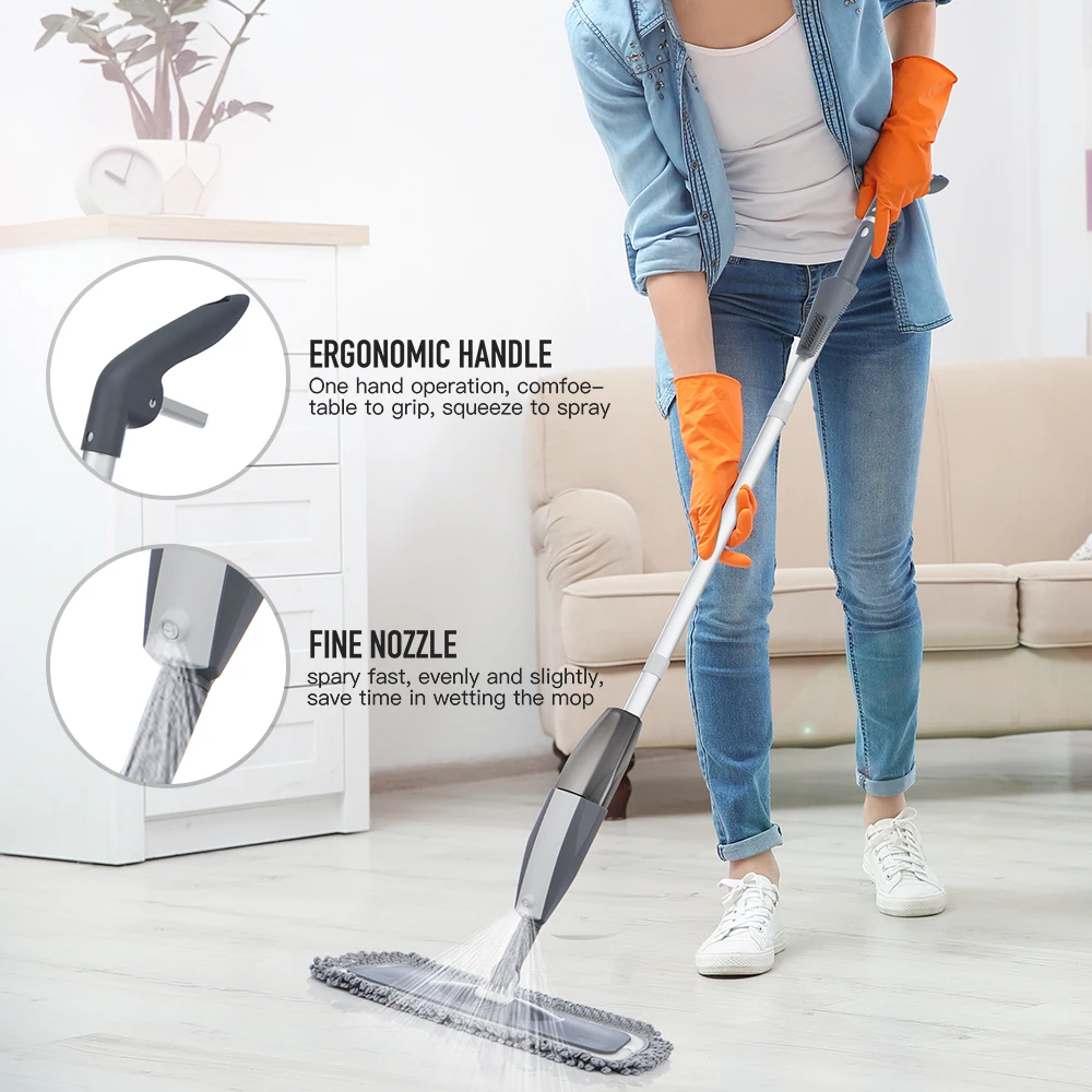 

Microfiber Spray Mop Floor Stainless Steel Handle With Polyester Microfiber Pad for Kitchen Bedroom Floor Cleaning