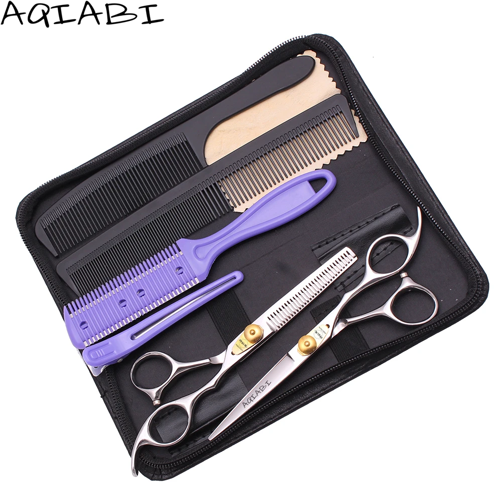 

Salon Hair Scissors 6'' AQIABI 440C Cutting Scissors Thinning Shears Professional Hair Scissors Gold Screw A1025, Shiny