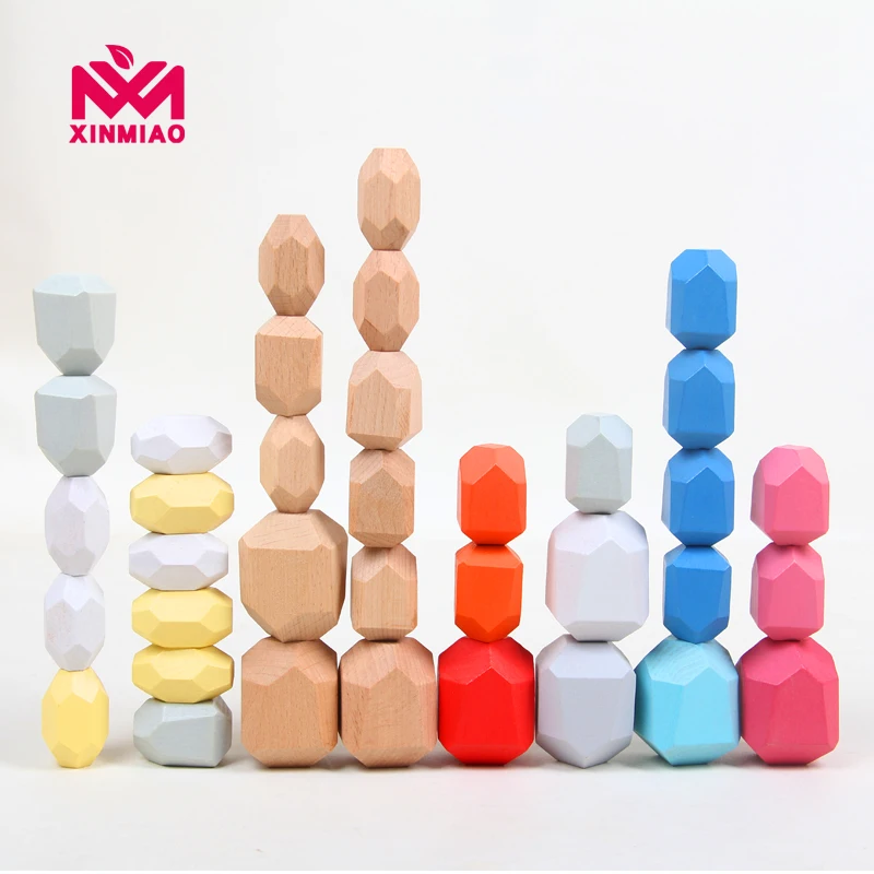 

Educational Toy Building Block Colored Stone Creative Nordic Style Stacking Game Rainbow Wooden Wholesale Children 36pcs Wood
