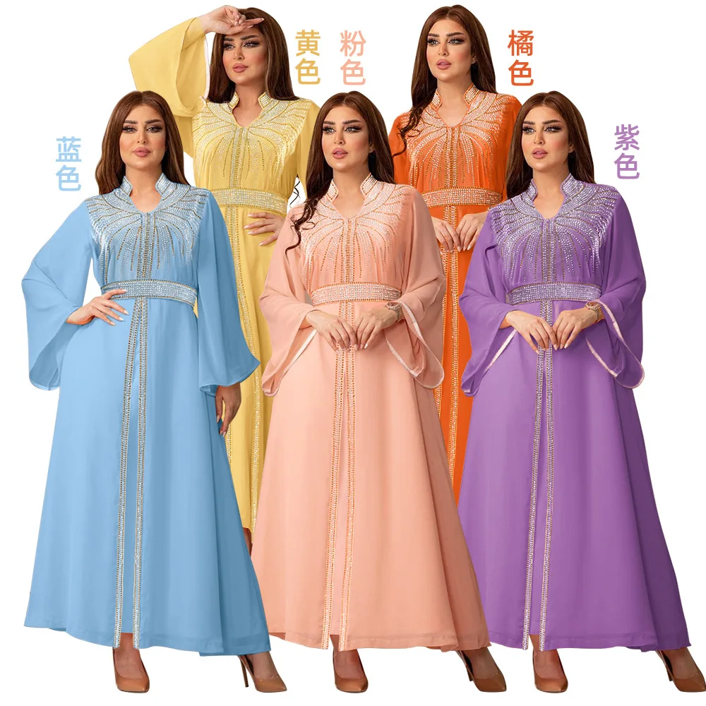 

solid 5 color chiffon moroccan kaftan wholesale EID ramadan kaftan dresses dubai