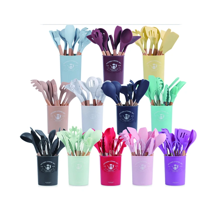 

Beech silicone kitchen 12-piece set silicone spatula kitchen set cooking spatula spoon kitchen utensils, Customized color