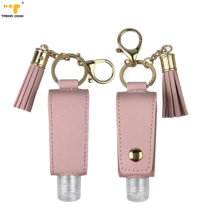 

Luxury PU Leather Key Holder Accessories 30ML Empty Bottles Hand Sanitizer Dispenser