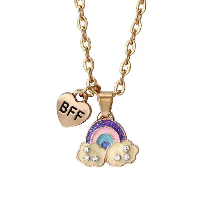 

Cartoon Kids Children BFF Necklaces Friendship Jewelry Accessories Heart Rainbow Enamel Necklace