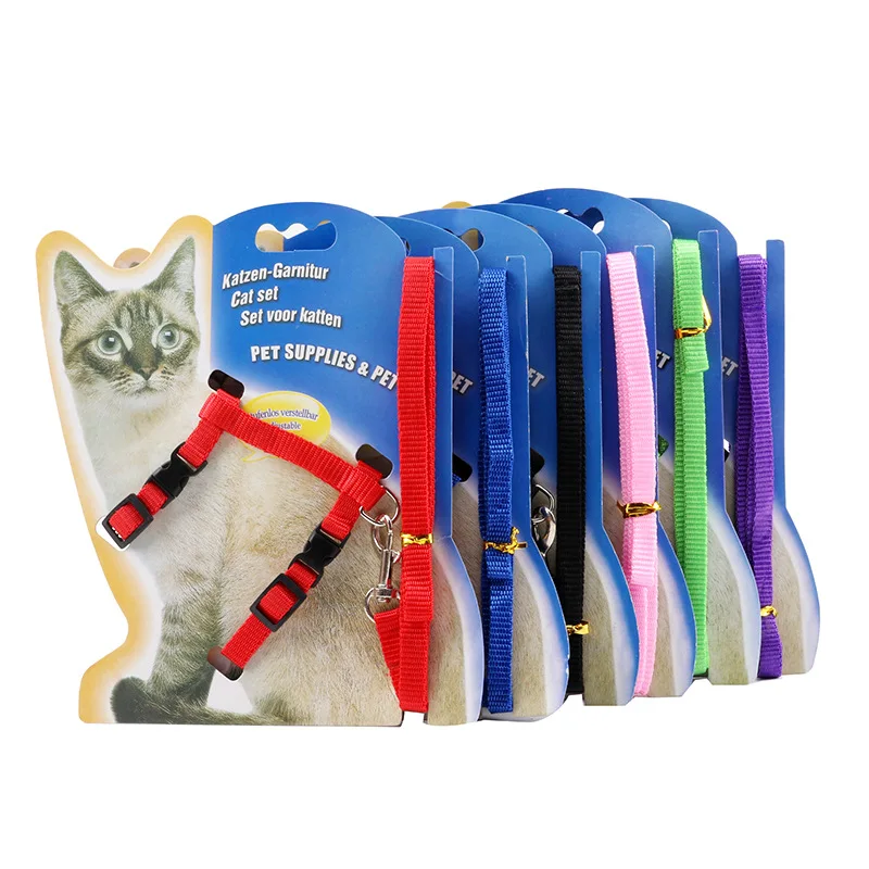 

Multi Color Adjustable Pet Cat Collar For Cats Cozy Nylon Rabbit Kitten Harness Leash Set