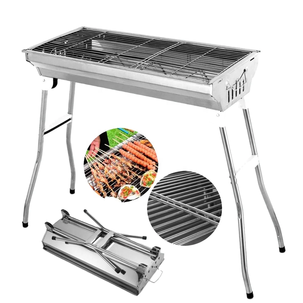 

TY Stainless Steel Folding Free-Installation Outdoor Barbecue Grill Barbecue Charcoal Grill Portable Grill, Silver