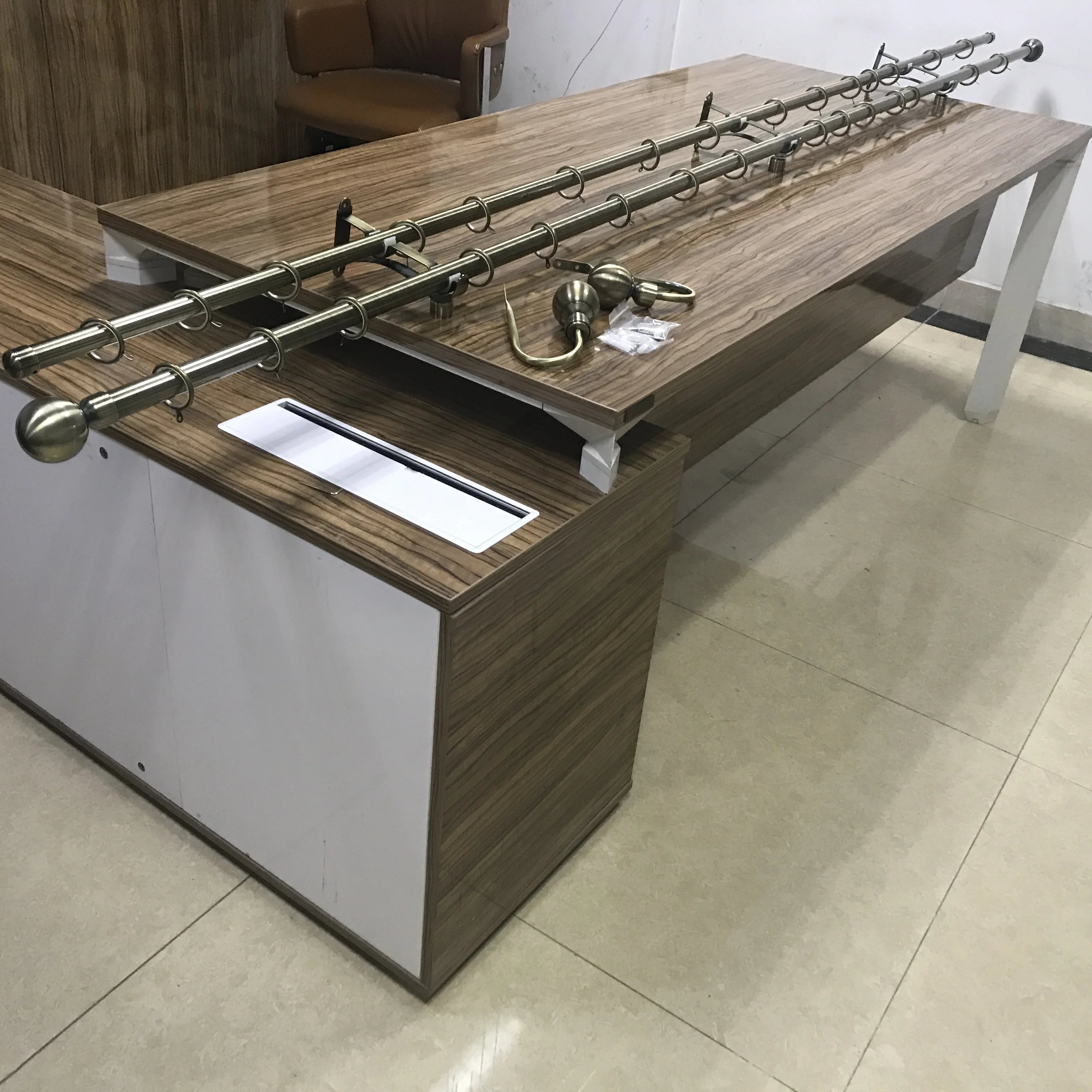 

3.0M Double Curtain Rods Set Iron Steel Tubes Round Ball Finial Heavy Duty Brackets Antique Brass Plated